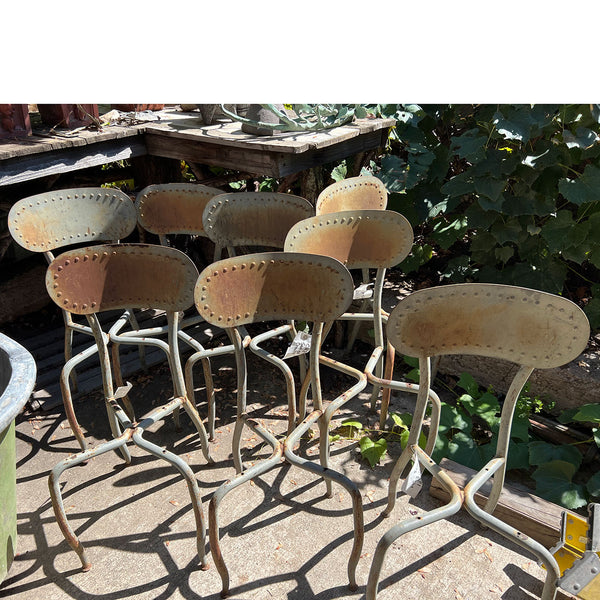 Set of Eight Vintage American Industrial Iron Side Chairs