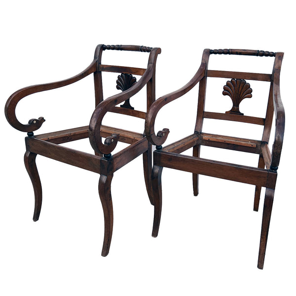 Pair Regency Mahogany Upholstered Seat Armchairs