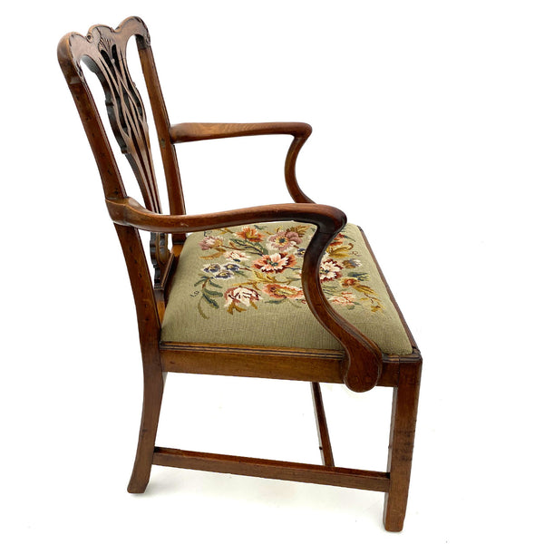 English Georgian Chippendale Mahogany Upholstered Seat Armchair