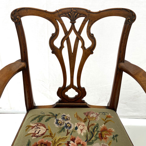 English Georgian Chippendale Mahogany Upholstered Seat Armchair