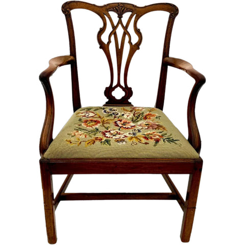 English Georgian Chippendale Mahogany Upholstered Seat Armchair