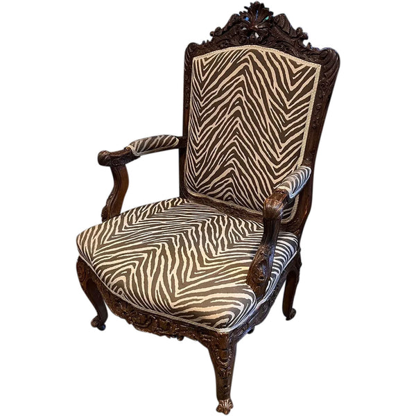 French Louis XV Oak Upholstered Open Armchair (Fauteuil)