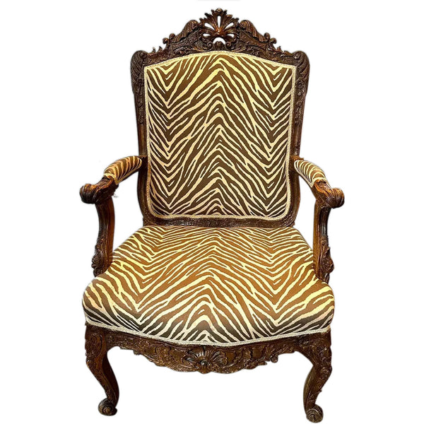 French Louis XV Oak Upholstered Open Armchair (Fauteuil)