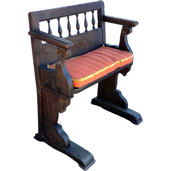 Small French Louis XIV Walnut Hallway Upholstered Seat Bench