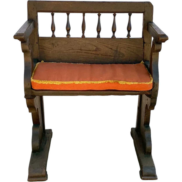 Small French Louis XIV Walnut Hallway Upholstered Seat Bench
