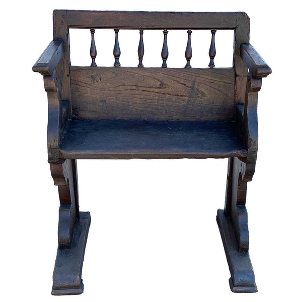 Small French Louis XIV Walnut Hallway Upholstered Seat Bench