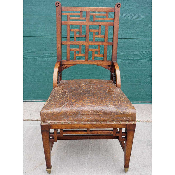 English Blyth & Sons Aesthetic Movement Mahogany and Leather Side Chair