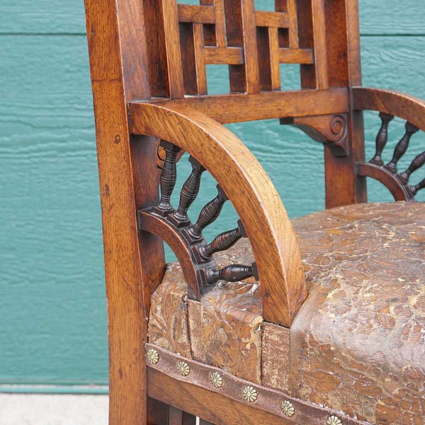 English Blyth & Sons Aesthetic Movement Mahogany and Leather Side Chair