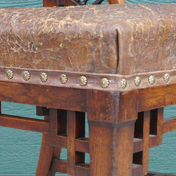 English Blyth & Sons Aesthetic Movement Mahogany and Leather Side Chair