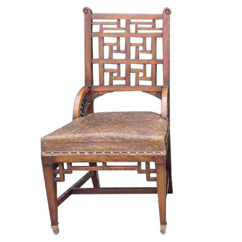 English Blyth & Sons Aesthetic Movement Mahogany and Leather Side Chair
