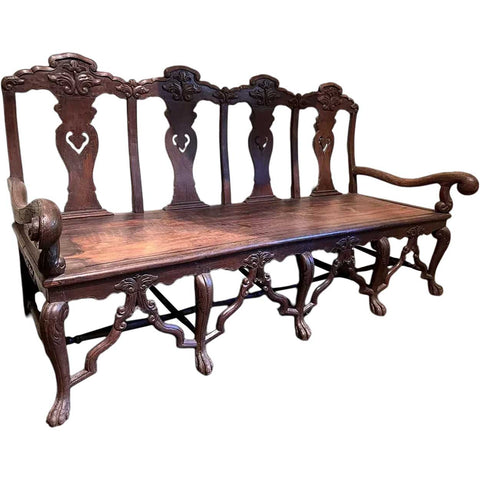 Large Indo-Portuguese Queen Anne Rosewood Four-Seat Settee