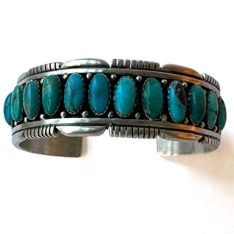 Native American Charles Johnson Navajo Sterling Silver Apache Blue Turquoise Bracelet