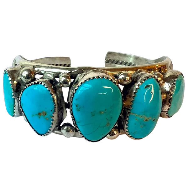 Native American Navajo Sterling Silver Stone Mountain Turquoise Cuff Bracelet