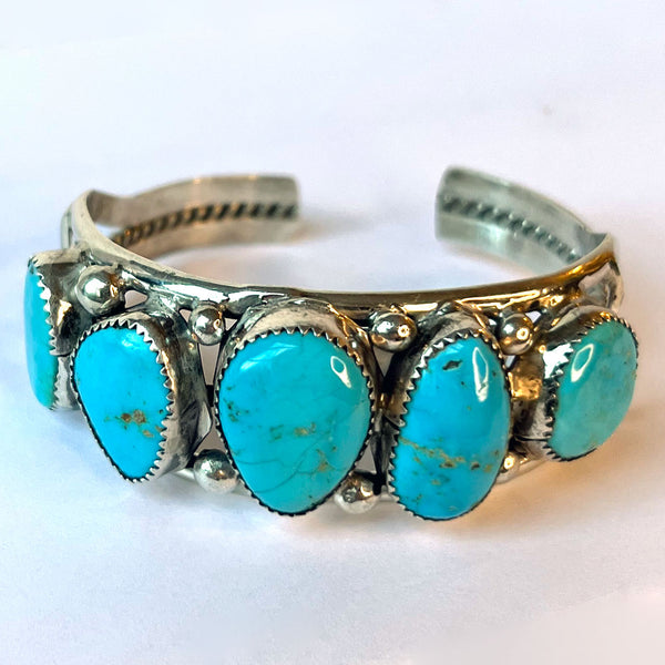 Native American Navajo Sterling Silver Stone Mountain Turquoise Cuff Bracelet
