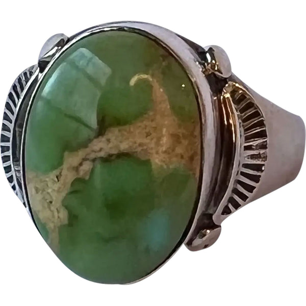 Native American Abel Toledo Navajo Sterling Silver Nevada Green Turquoise Ring