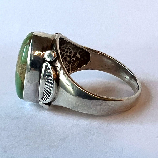 Native American Abel Toledo Navajo Sterling Silver Nevada Green Turquoise Ring