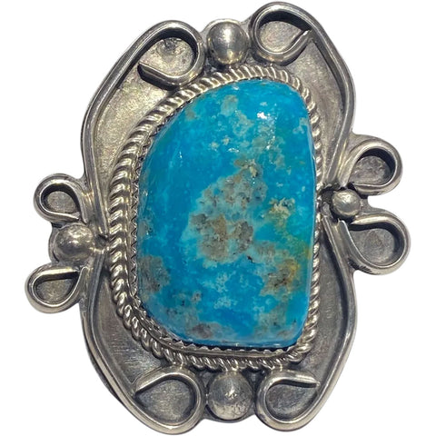 Large Native American Kirby Nez Navajo Sterling Silver Pilot Mountain Turquoise Ring