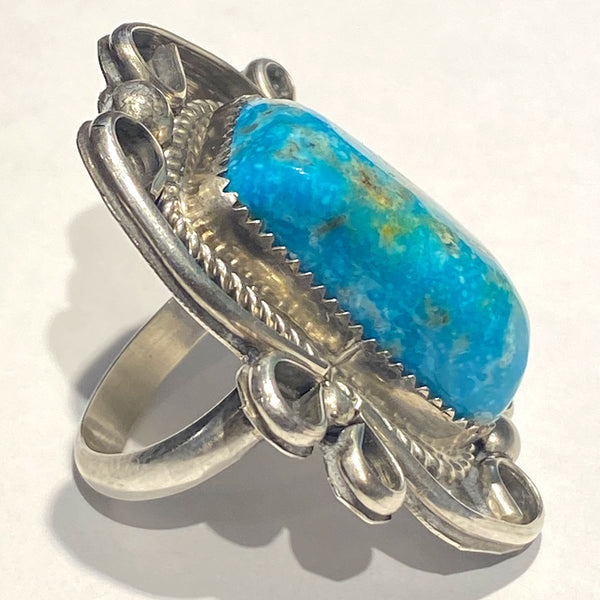 Large Native American Kirby Nez Navajo Sterling Silver Pilot Mountain Turquoise Ring