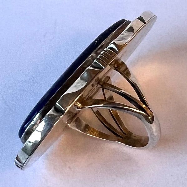 Large Native American Eddie Secatero Dine Sterling Silver and Lapis Lazuli Oval Ring