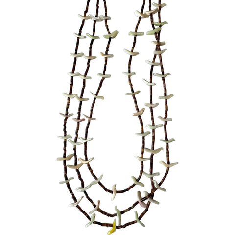 Native American Zuni Silver, Mother-of-Pearl, Heishi Triple-Strand Bird Fetish Necklace