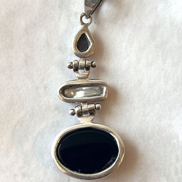 Native American NANCY CUSTER Druzy Quartz, Freshwater Pearl, Onyx Necklace Pendant