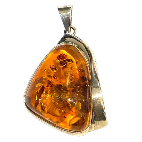 Vintage Silver and Baltic Amber Necklace Pendant