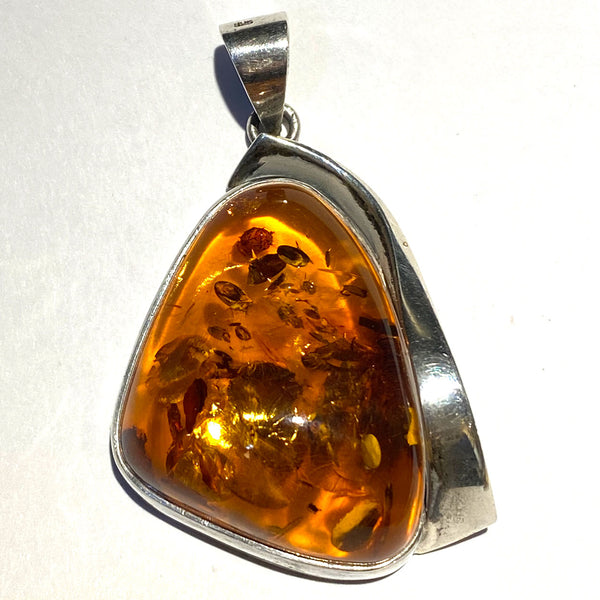 Vintage Silver and Baltic Amber Necklace Pendant