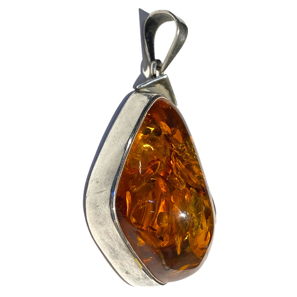 Vintage Silver and Baltic Amber Necklace Pendant