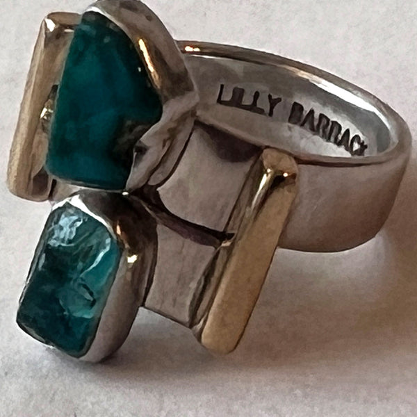American LILLY BARRACK Sterling Silver and 14K Yellow Gold Two-Stone Ring