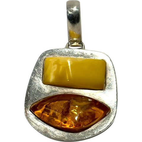 Vintage Silver, Baltic and Butterscotch Amber Necklace Pendant