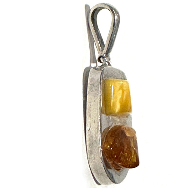 Vintage Silver, Baltic and Butterscotch Amber Necklace Pendant