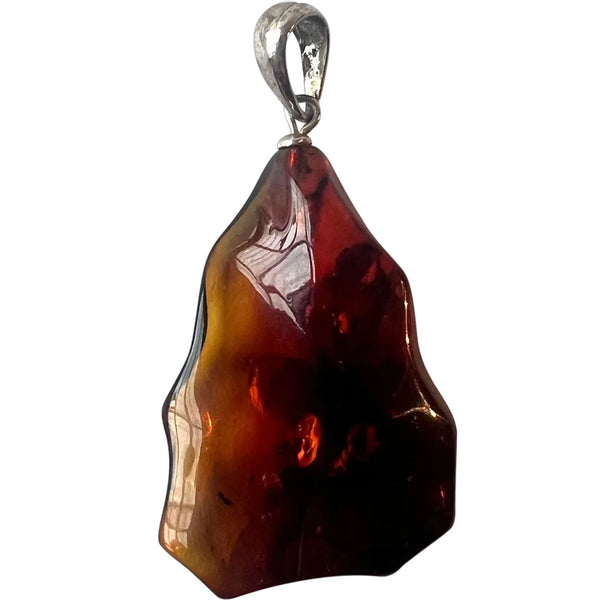 Vintage Baltic Amber and Sterling Silver Necklace Pendant