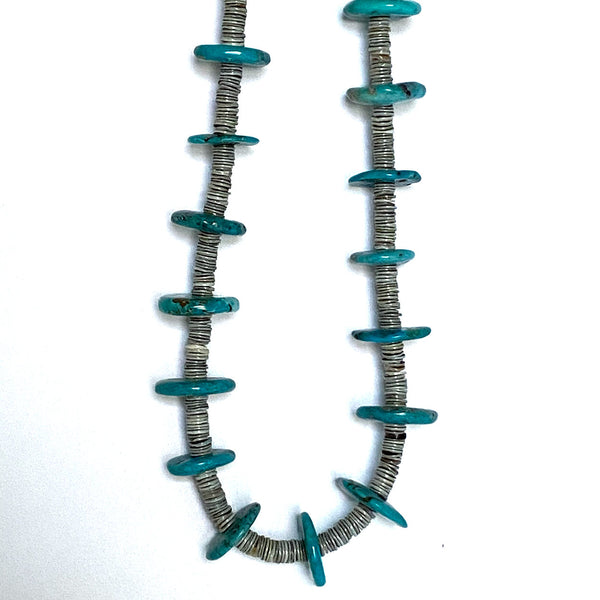 Very Long Vintage Native American Turquoise and Heishi Necklace