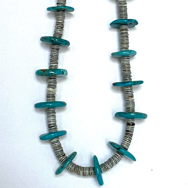 Very Long Vintage Native American Turquoise and Heishi Necklace