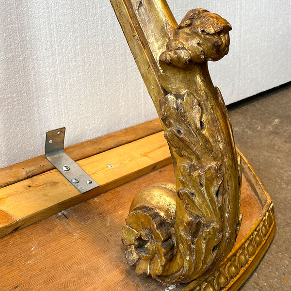 Small Italian Gilt Pine Wall Mount Console Table / Bracket Shelf