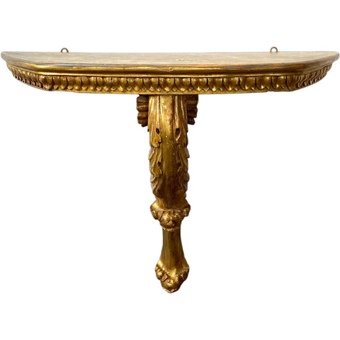 Small Italian Gilt Pine Wall Mount Console Table / Bracket Shelf