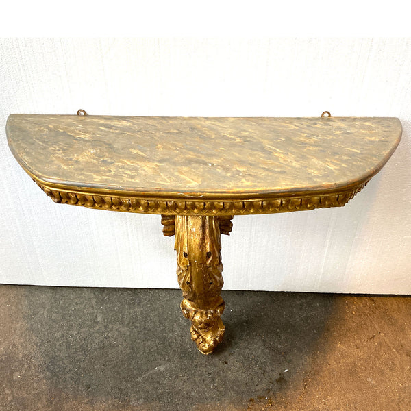 Small Italian Gilt Pine Wall Mount Console Table / Bracket Shelf