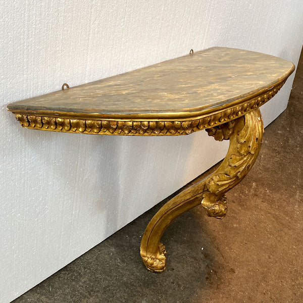 Small Italian Gilt Pine Wall Mount Console Table / Bracket Shelf