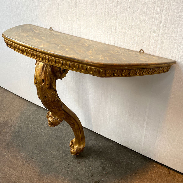 Small Italian Gilt Pine Wall Mount Console Table / Bracket Shelf