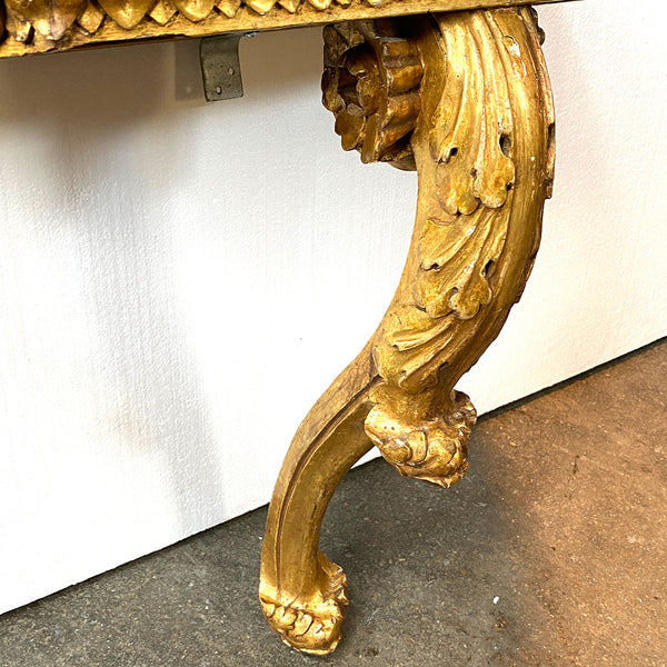 Small Italian Gilt Pine Wall Mount Console Table / Bracket Shelf