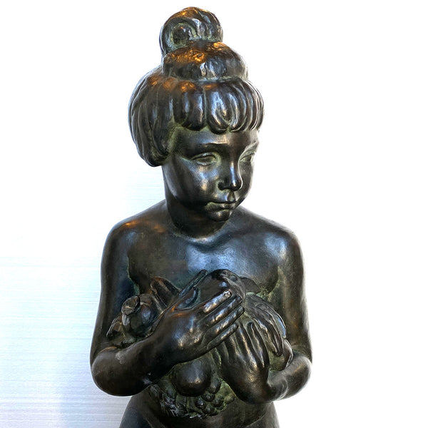 CARLO DE VEROLI Chiurazzi Foundry Patinated Bronze Sculpture, Girl with Fruit