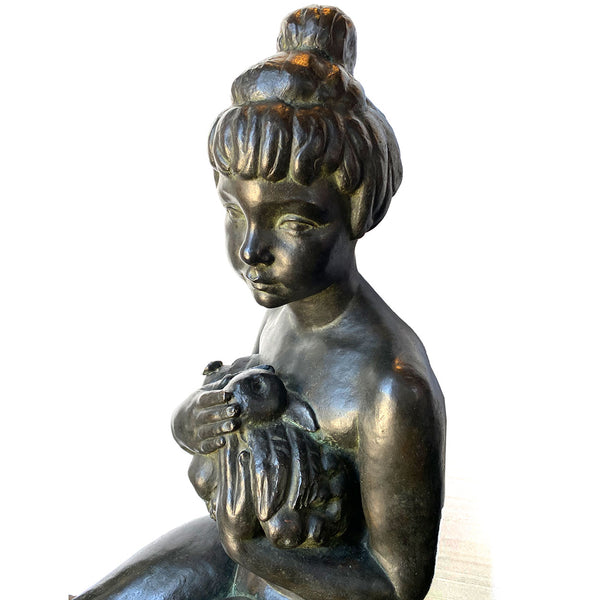 CARLO DE VEROLI Chiurazzi Foundry Patinated Bronze Sculpture, Girl with Fruit