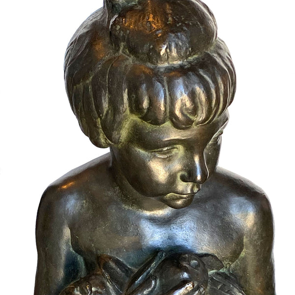 CARLO DE VEROLI Chiurazzi Foundry Patinated Bronze Sculpture, Girl with Fruit