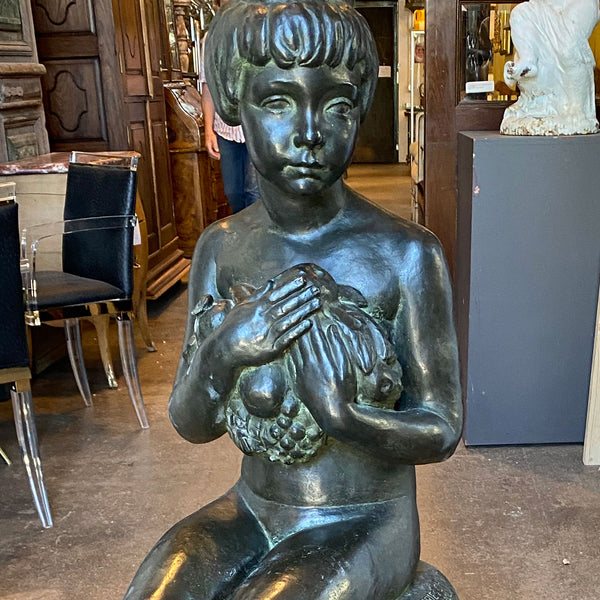 CARLO DE VEROLI Chiurazzi Foundry Patinated Bronze Sculpture, Girl with Fruit