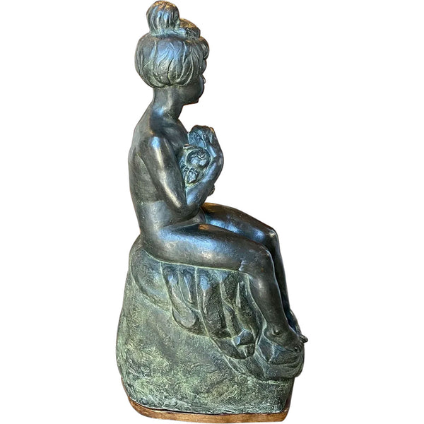 CARLO DE VEROLI Chiurazzi Foundry Patinated Bronze Sculpture, Girl with Fruit