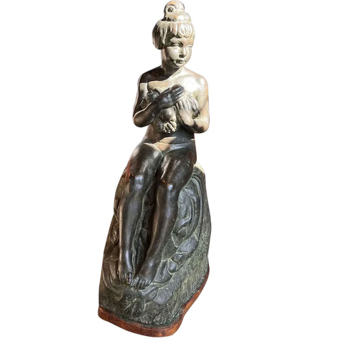 CARLO DE VEROLI Chiurazzi Foundry Patinated Bronze Sculpture, Girl with Fruit