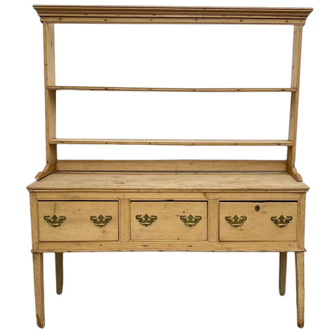 English Georgian Pine Welsh Dresser and Rack