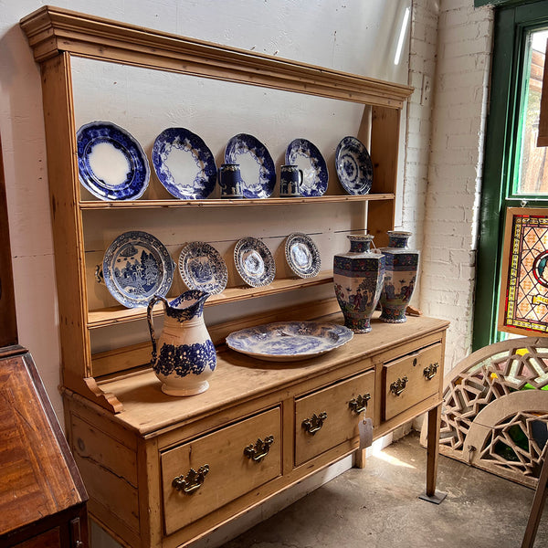 English Georgian Pine Welsh Dresser and Rack