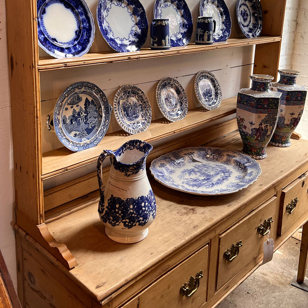 English Georgian Pine Welsh Dresser and Rack