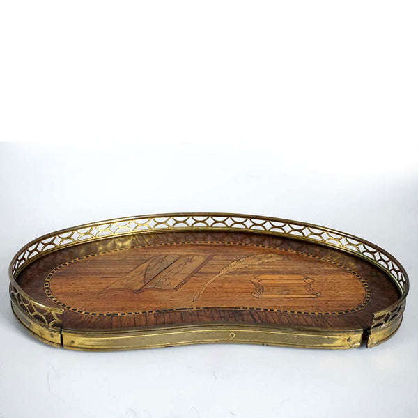 French Kingwood, Satinwood Marquetry Brass Gallery Kidney-Shaped Tray Table Top